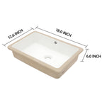 Dcolora 16''x10'' White Ceramic Rectangular Undermount Bathroom Sink, Vanity Basin with Overflow