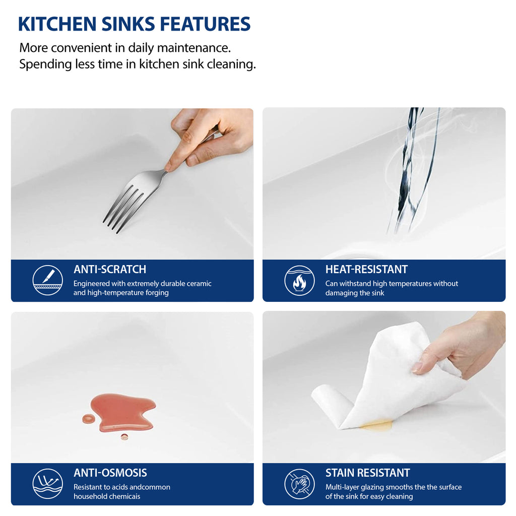 Dcolora 33" White Fireclay Workstation Farmhouse Apron Front Kitchen Sink Complete Accessory Kit