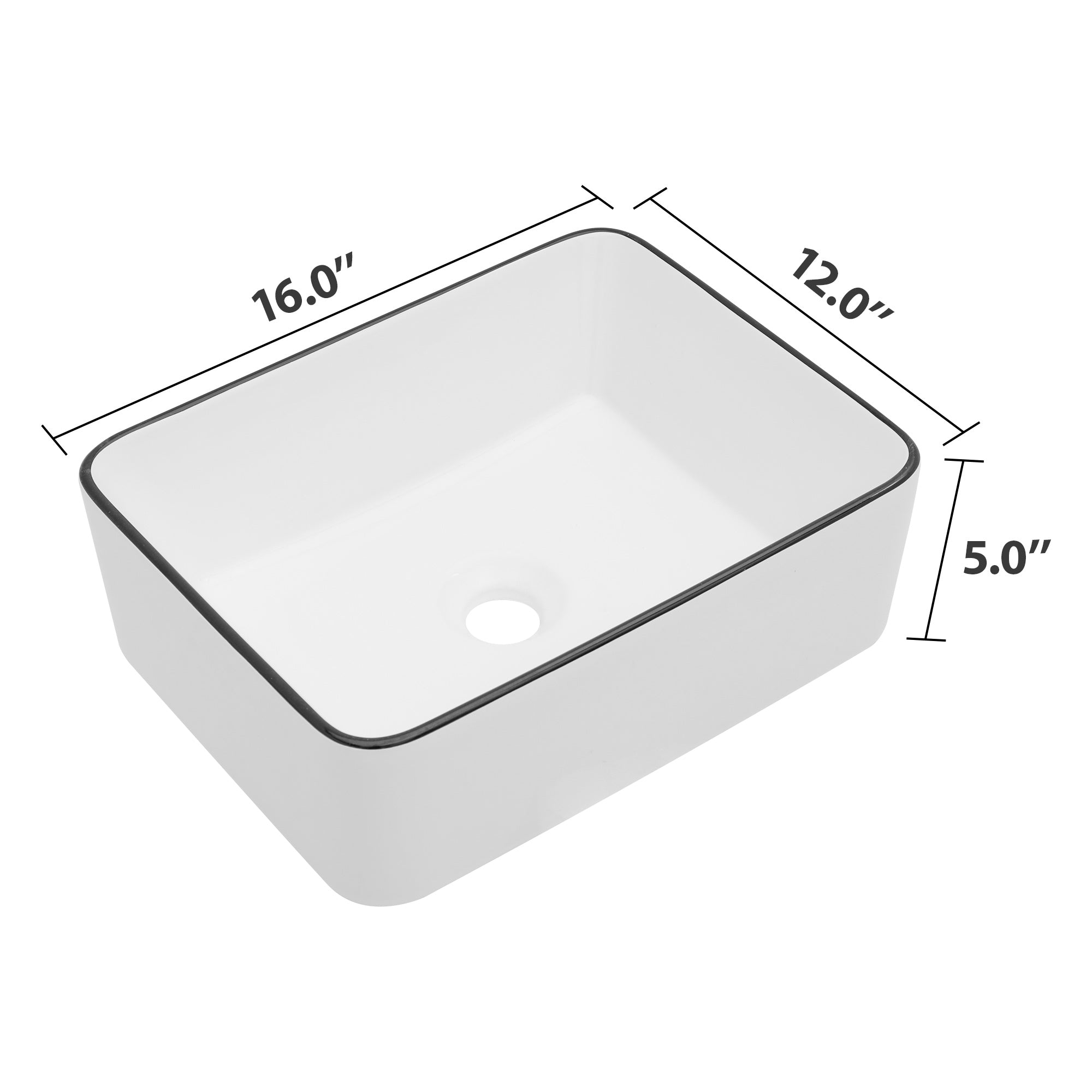 Vessel Sink Rectangular, Dcolora 16"x12" White Vessel Sink with Black Rim Ceramic Porcelain Rectangle Bathroom Vessel Sink Above Counter Vanity Sink Basin