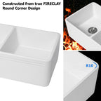Dcolora 33'' White Farmhouse Sink, 50/50 Double Bowl Apron Front Fireclay Ceramic Porcelain Reversible Basin
