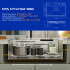 Dcolora 33''x22'' Brushed Nickel Waterfall Kitchen Sink, Smart Workstation Drop-In Single Bowl Multifunctional Top Mount Basin with Faucet Combo, 16 Gauge 304 Stainless Steel