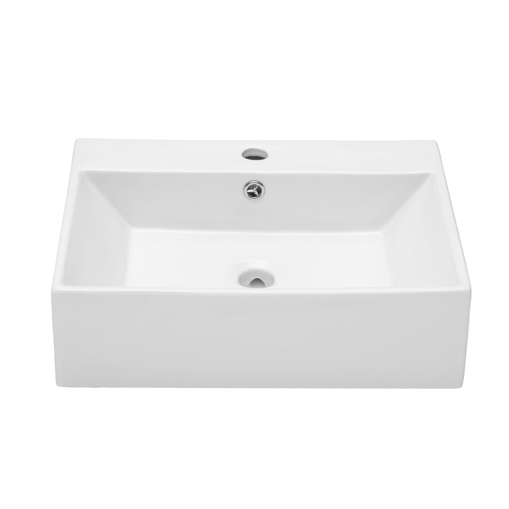 Dcolora 20.8''x16'' White Ceramic Wall Mounted Floating Vessel Sink, Rectangular Bathroom Vanity Basin with Overflow