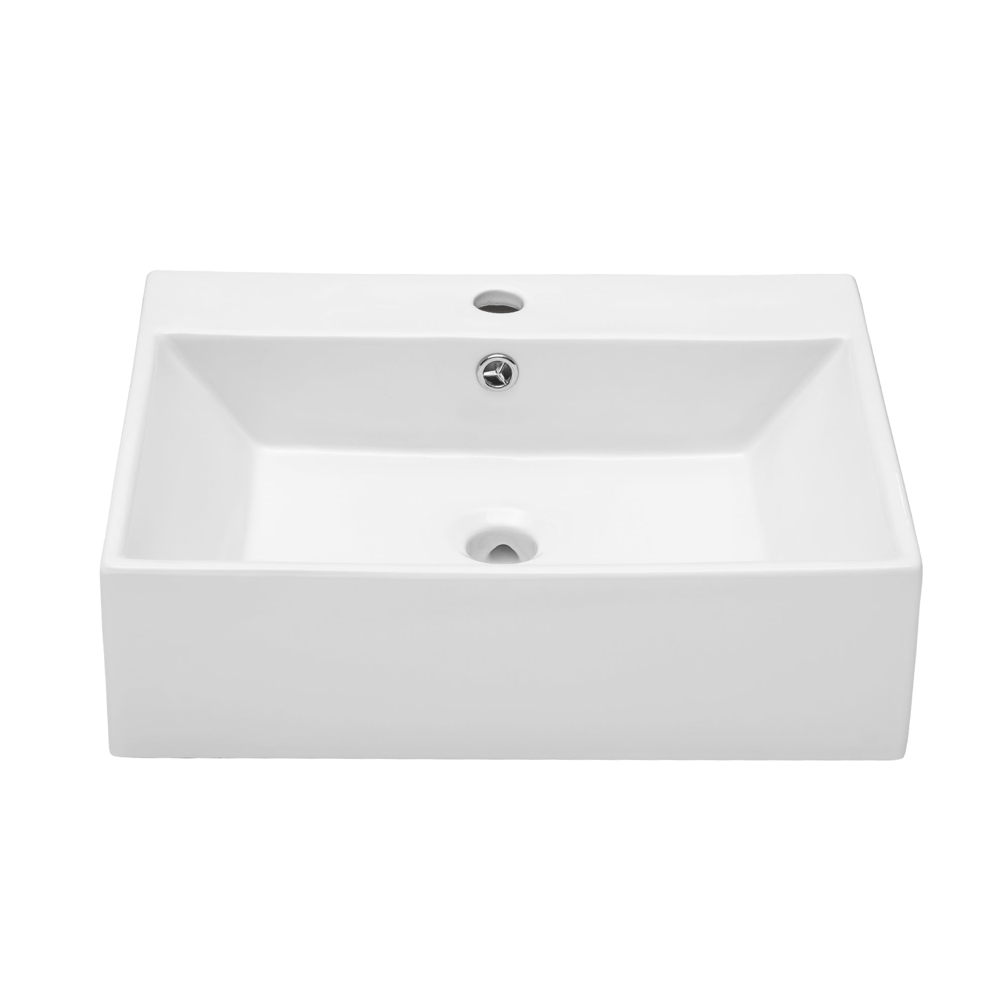 Dcolora 20.8''x16'' White Ceramic Wall Mounted Floating Vessel Sink, Rectangular Bathroom Vanity Basin with Overflow
