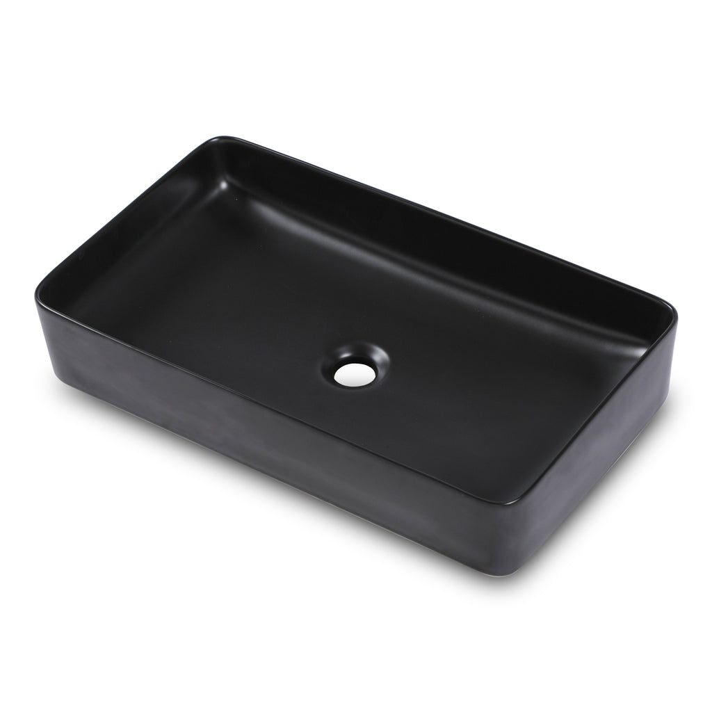 Dcolora Matte Black Rectangular Vessel Sink 24"x14" - Above Counter Ceramic Bathroom Vanity Sink Basin