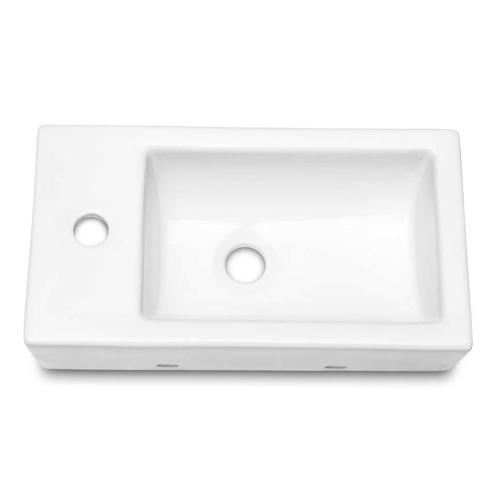 Dcolora 18''x10'' White Ceramic Wall Mounted Floating Vessel Sink, Rectangular Small Bathroom Basin, Right Hand