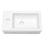 Dcolora 18''x10'' White Ceramic Wall Mounted Floating Vessel Sink, Rectangular Small Bathroom Basin, Right Hand