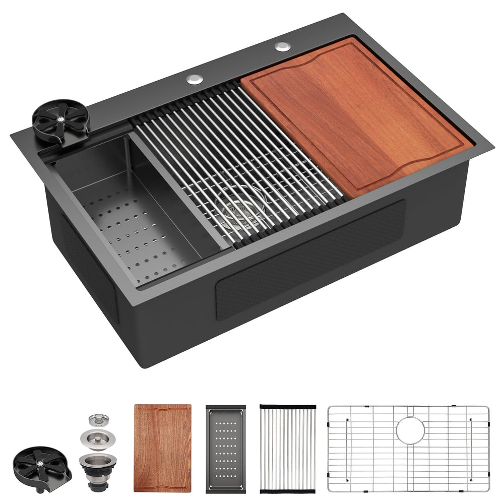 36" × 22" Gunmetal Black Drop-In Workstation Kitchen Sink – DC-T2533003BWS
