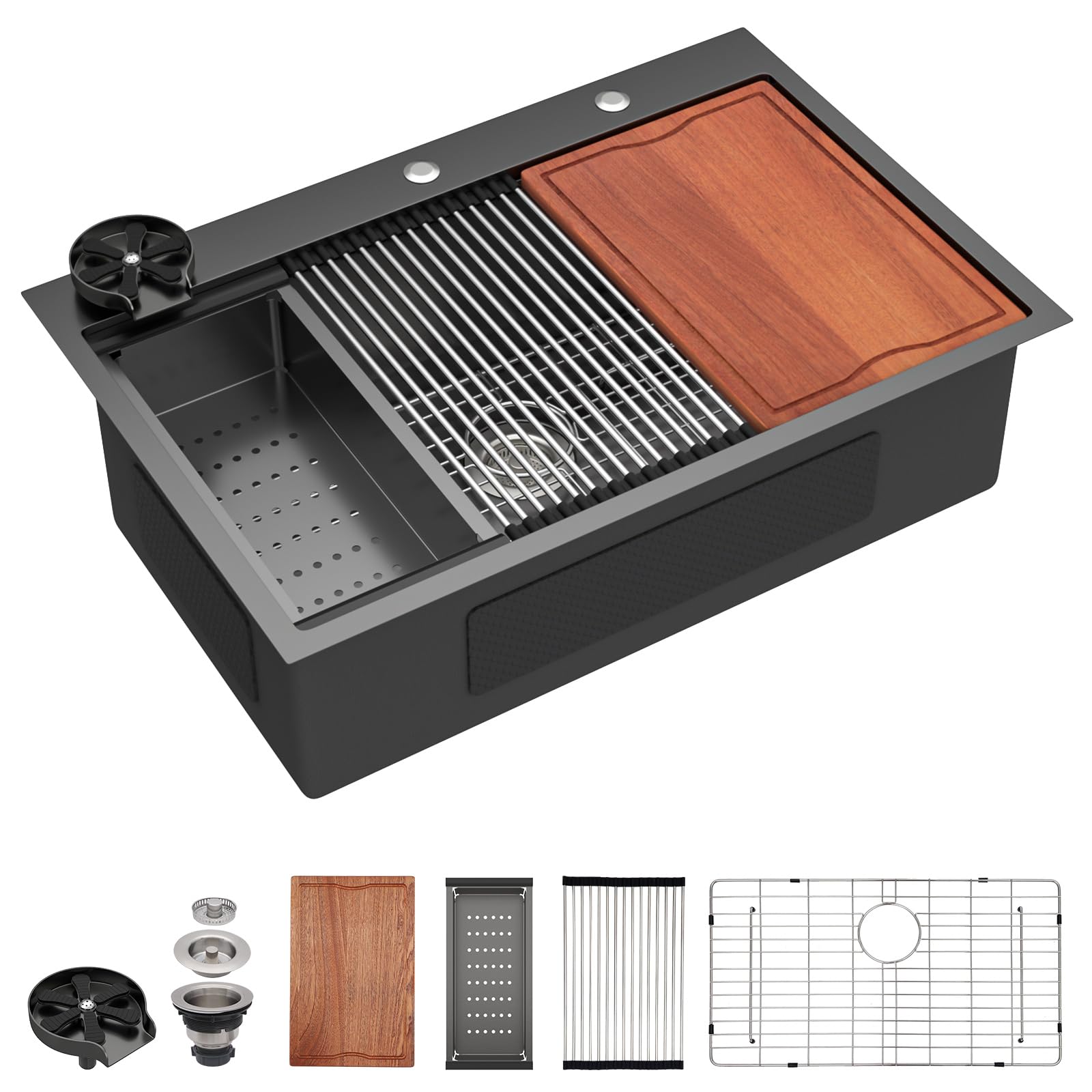 Dcolora DC-T2533003BWS 36-inch drop-in kitchen sink in Nano-PVD gunmetal black