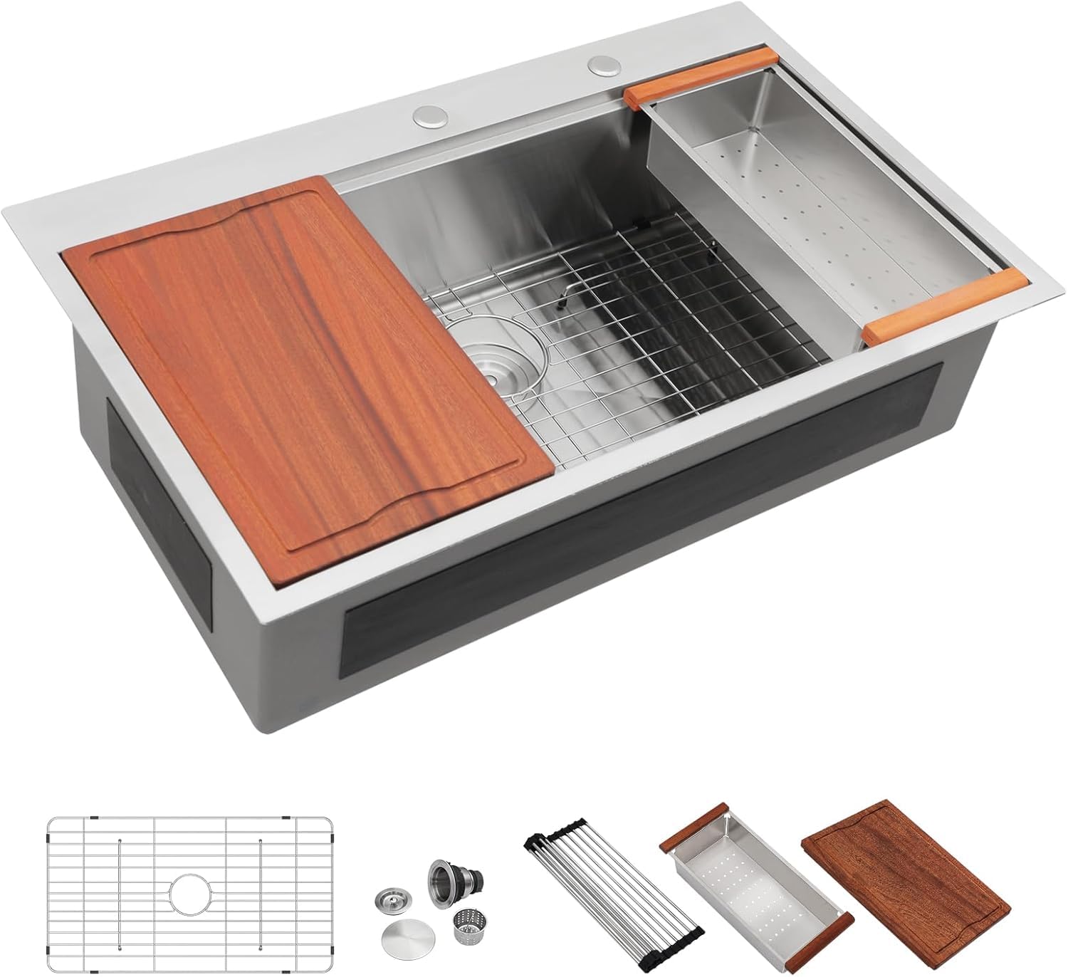 Dcolora DC-T7744 28-inch drop-in kitchen sink in brushed stainless steel