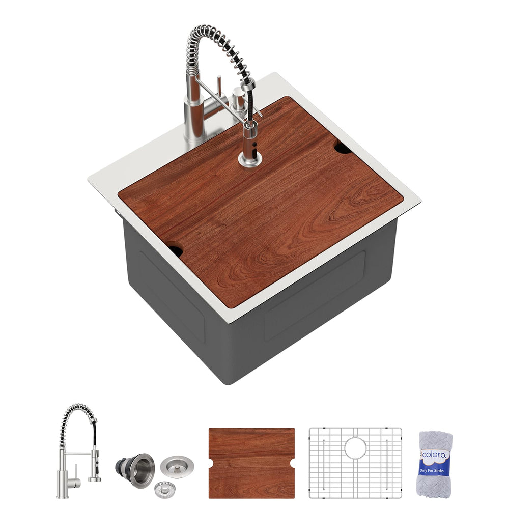 21" × 20" × 12" Drop-In Stainless Steel Laundry / Utility Sink with Faucet – DC-SFDOE00181