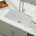 Dcolora 33''x19'' White Quartz Composite Undermount Kitchen Sink, Deep Single Bowl Basin, Round Corner