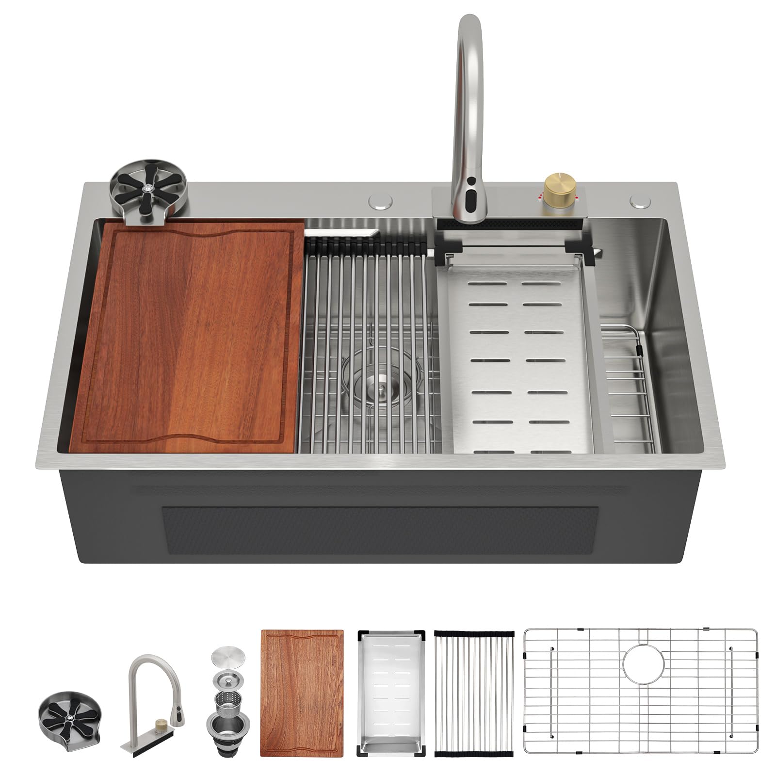 Dcolora DC-SFDOE00013 36-inch drop-in kitchen sink in brushed stainless steel