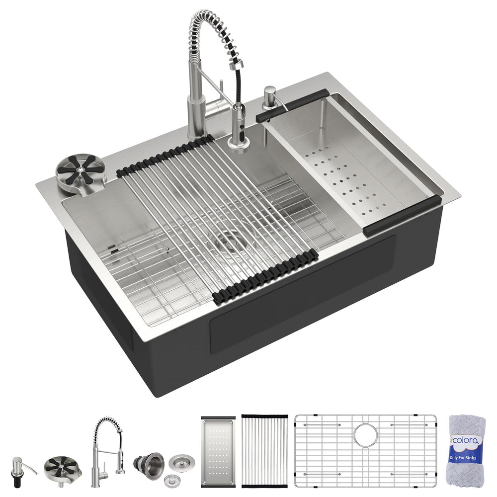 36" × 22" Drop-In Stainless Steel Kitchen Sink with Faucet & Cup Washer – DC-NSD26203003