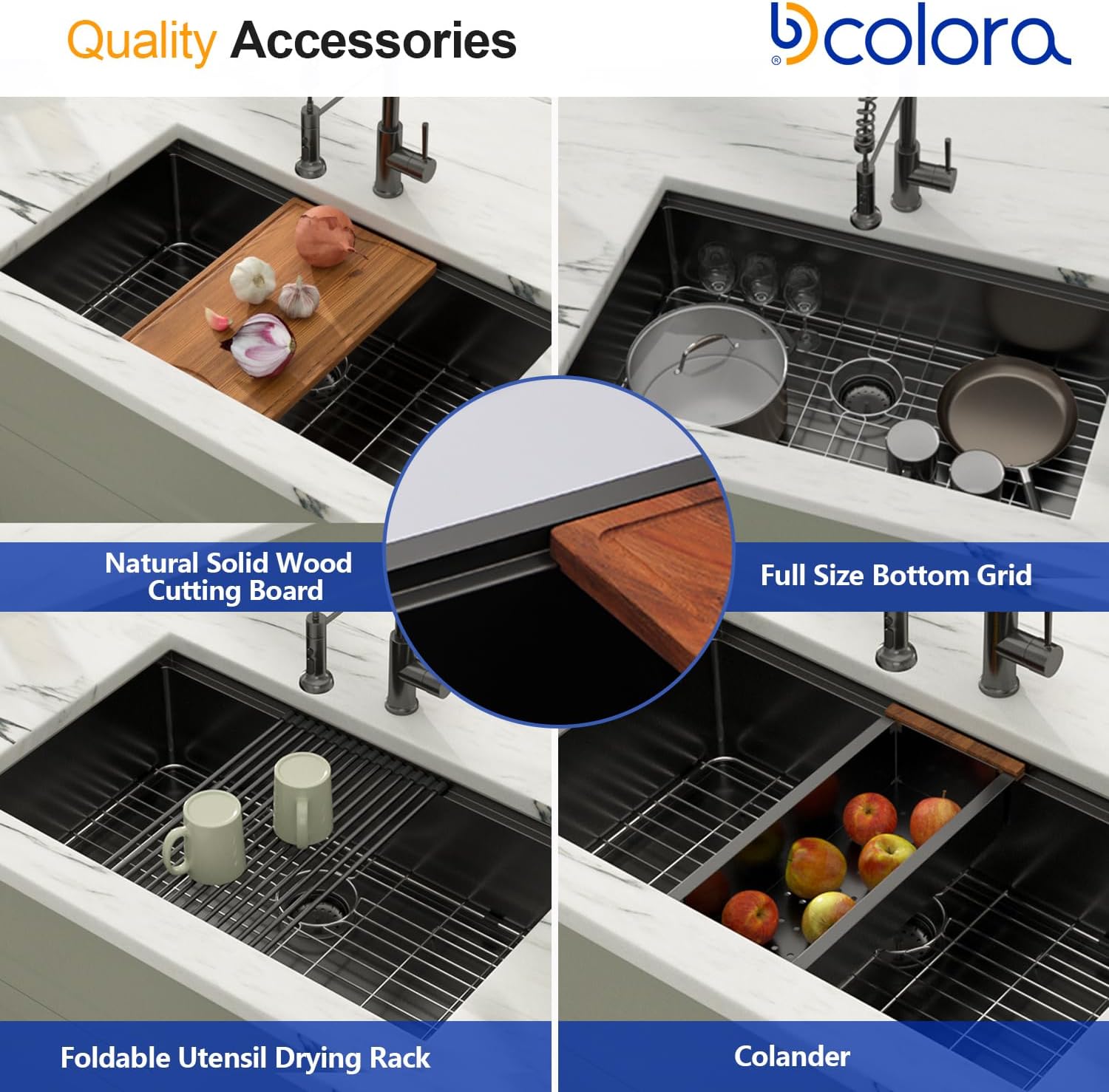 Dcolora 30 Inch Undermount Sink Black Stainless Steel Kitchen Sink Undermount Workstation Gunmetal Black Stainless Steel 16 Gauge Single Bowl Kitchen Sink Basin (30"x19"x10"), DC-U7708