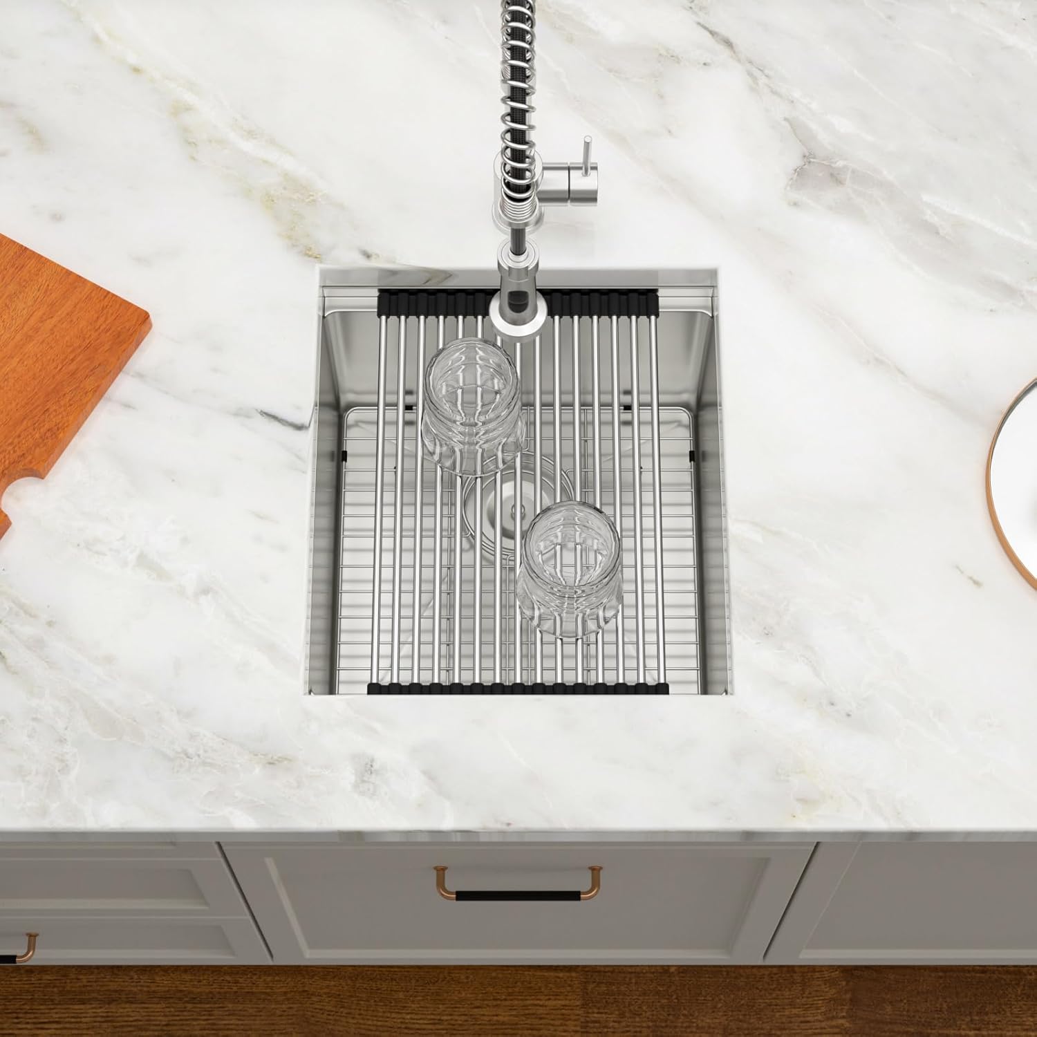 Dcolora 17 Inch Undermount Bar Sink Workstation Stainless Steel Kitchen Sink Bar Prep with Ledge Round Corner X Grooves 16 Gauge Single Bowl RV Camper DC-U7735