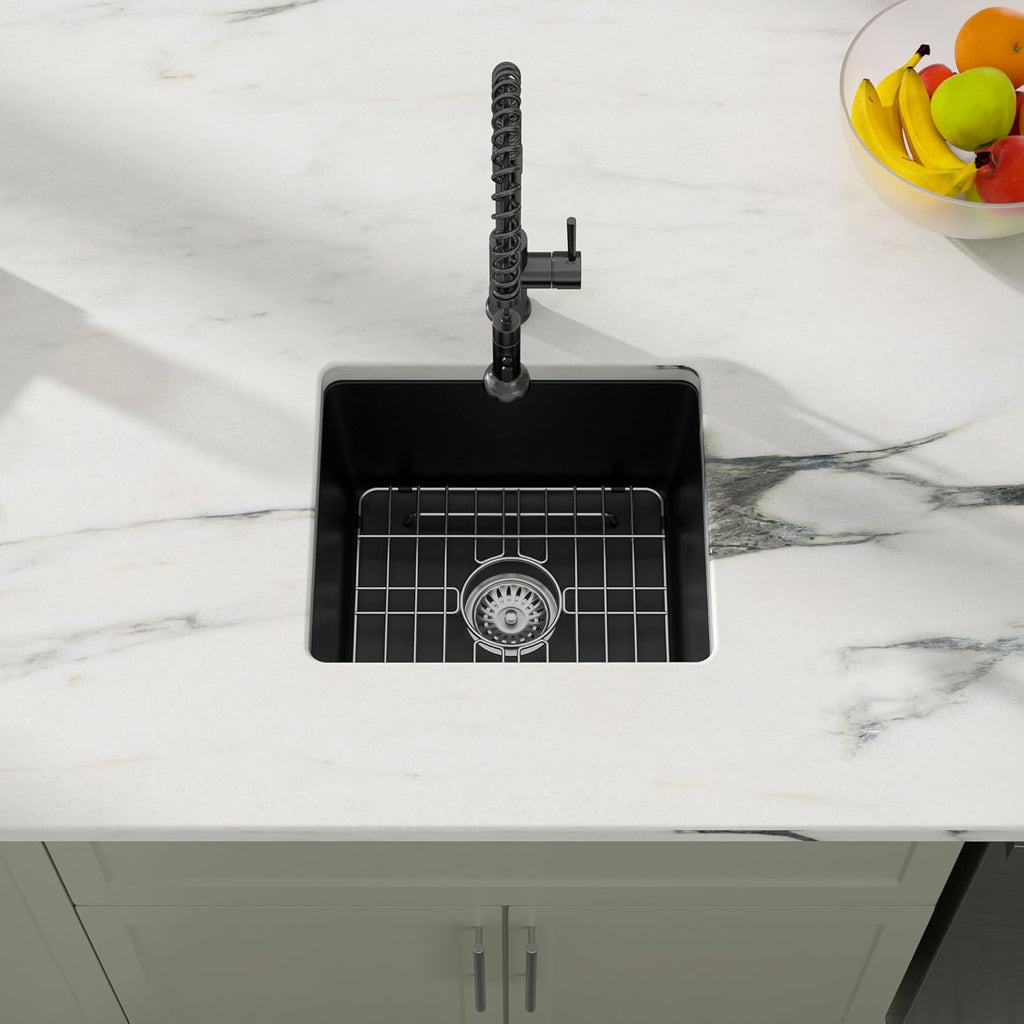 Dcolora 18''x16'' Black Quartz Composite Wet Bar Sink, Undermount Single Bowl Small Prep Kitchen Basin for RV