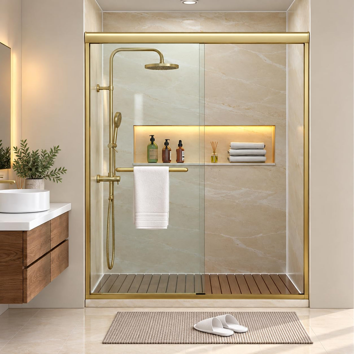 Dcolora DC-SD263663 – 39–44 in. × 72 in. Semi-Frameless Sliding Shower Door in Brushed Gold