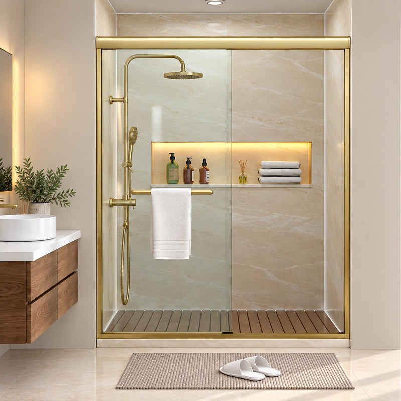 39–44 in. × 72 in. Semi-Frameless Sliding Shower Door in Brushed Gold | DC-SD263663