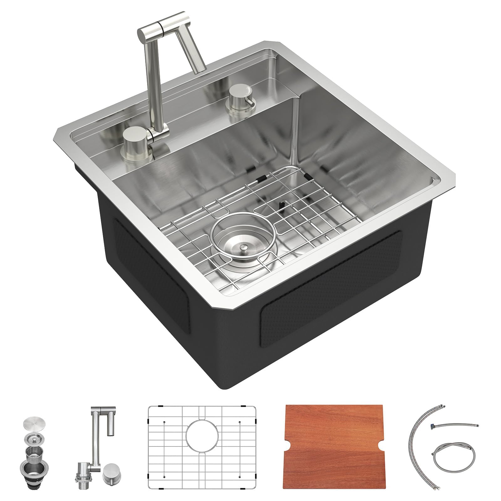 Dcolora DC-SFDOE00050 18-inch undermount outdoor kitchen sink in brushed stainless steel