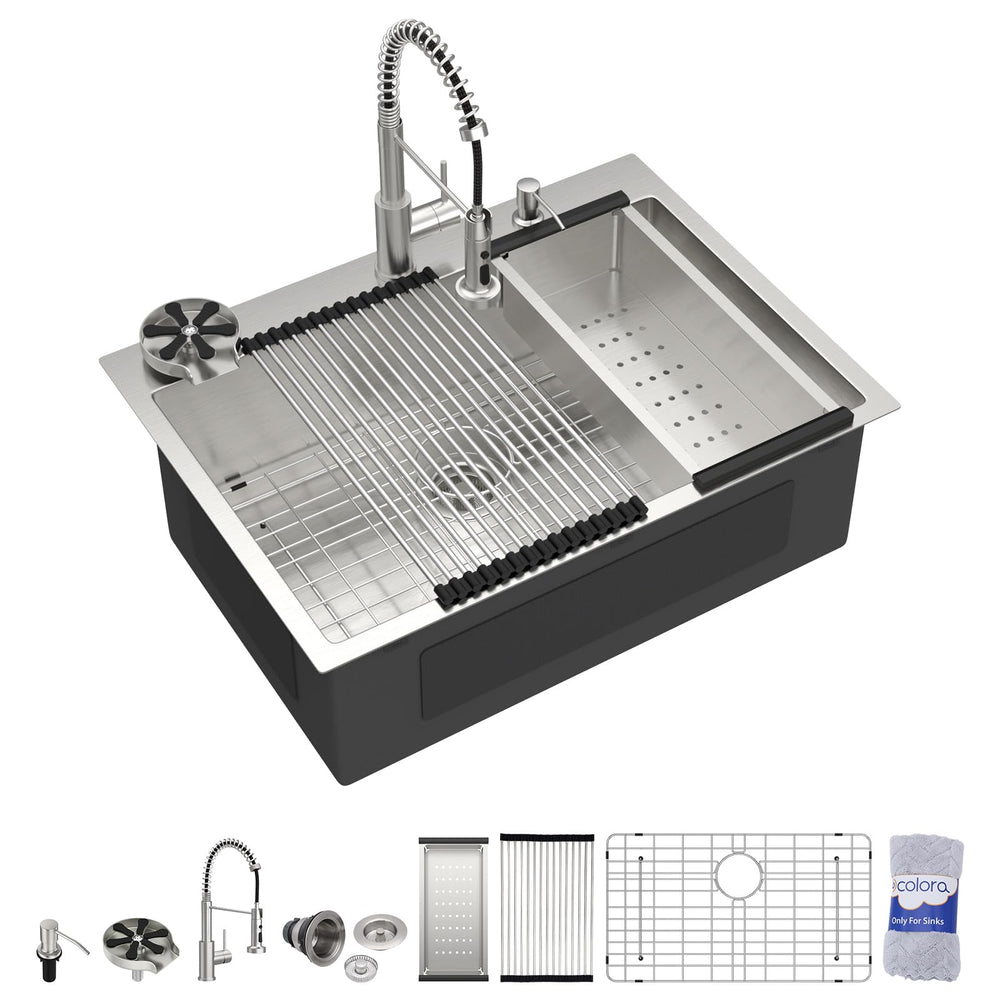 30" × 22" Drop-In Stainless Steel Kitchen Sink with Faucet & Cup Washer – DC-NSD26203001