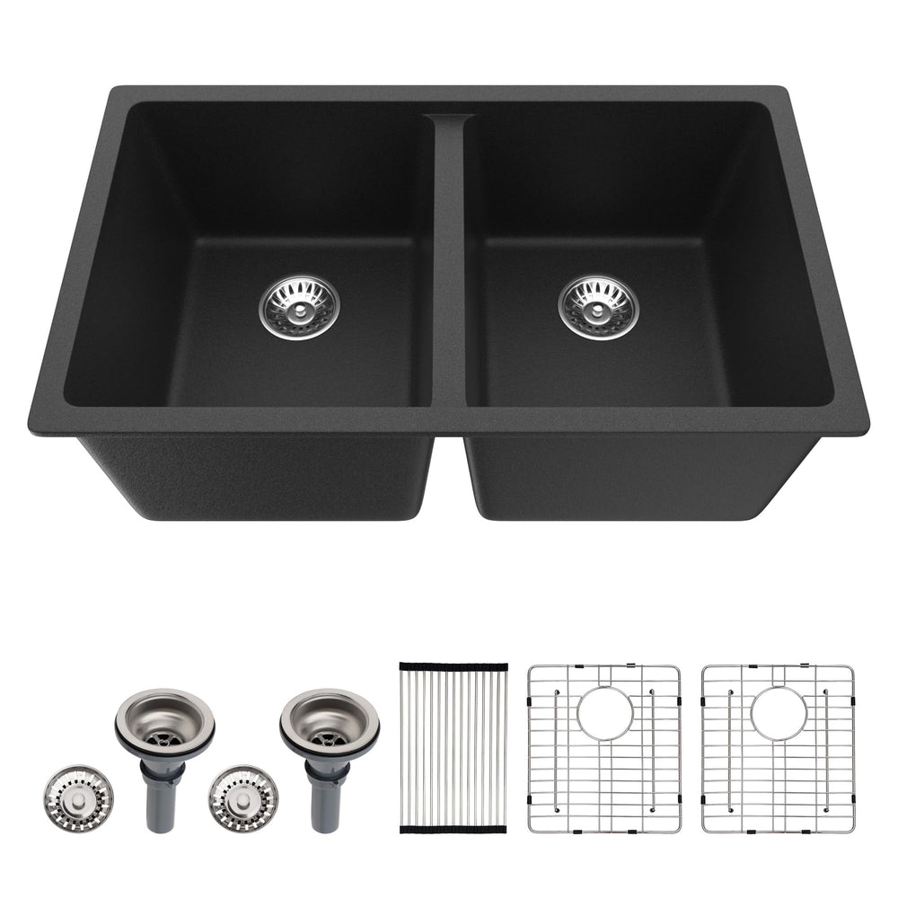 33" × 19" Matte Black Undermount Quartz Composite Kitchen Sink – DC-GU7761
