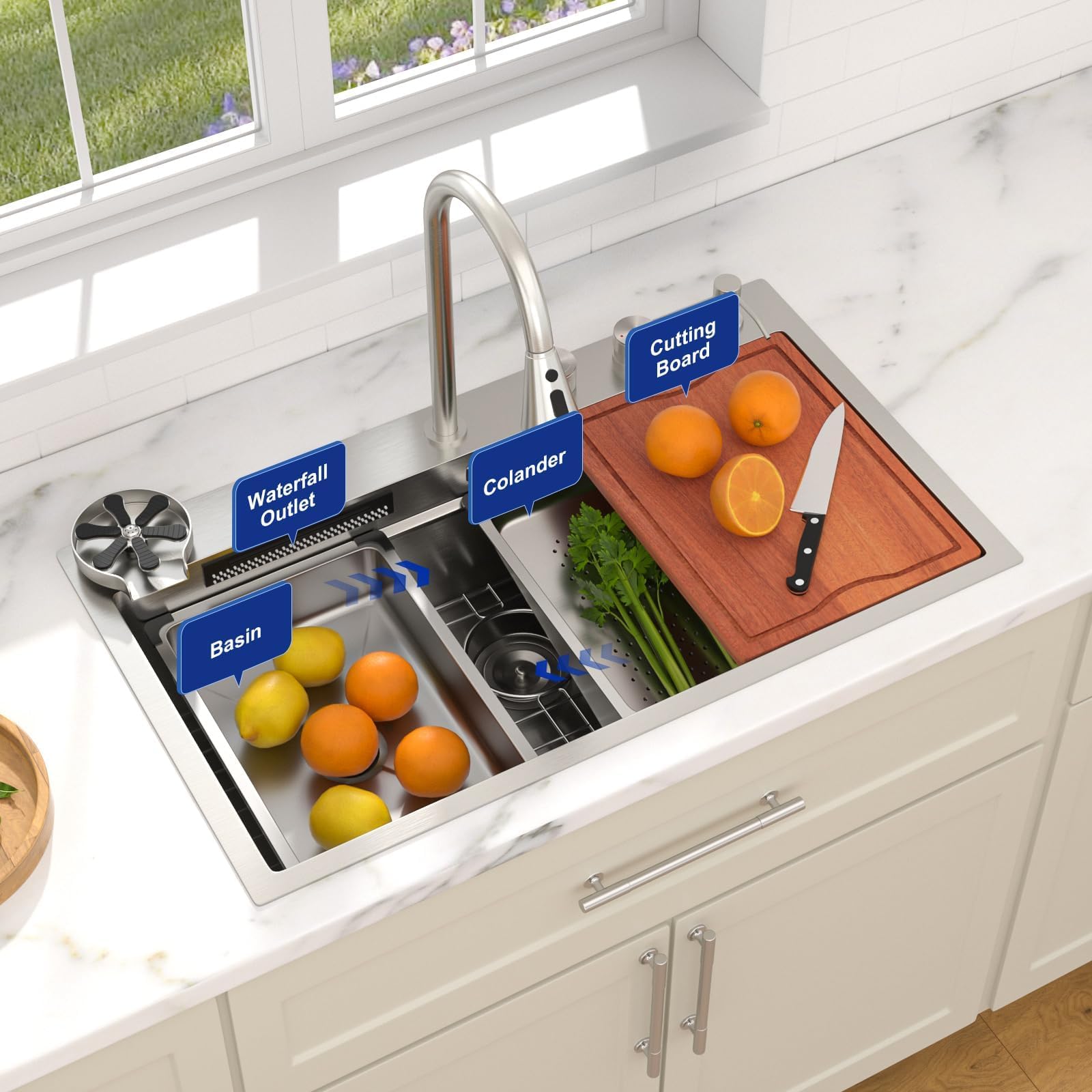 Dcolora DC-SFDOE00028 33-inch drop-in kitchen sink in brushed stainless steel