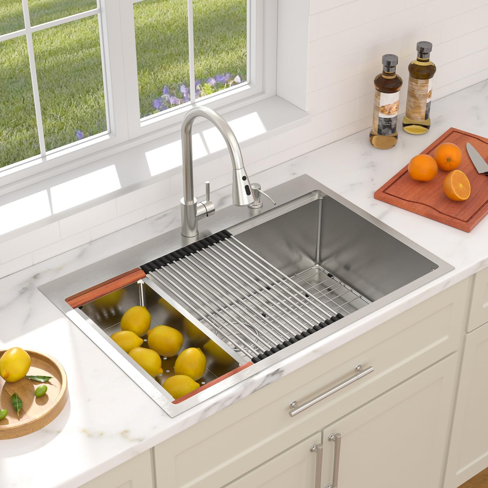 Dcolora DC-T7741 33-inch drop-in kitchen sink in brushed stainless steel