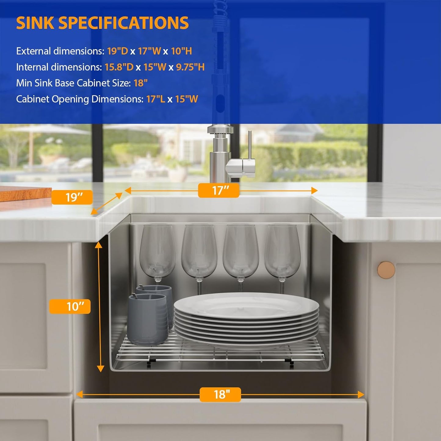 Dcolora 17 Inch Undermount Bar Sink Workstation Stainless Steel Kitchen Sink Bar Prep with Ledge Round Corner X Grooves 16 Gauge Single Bowl RV Camper DC-U7735