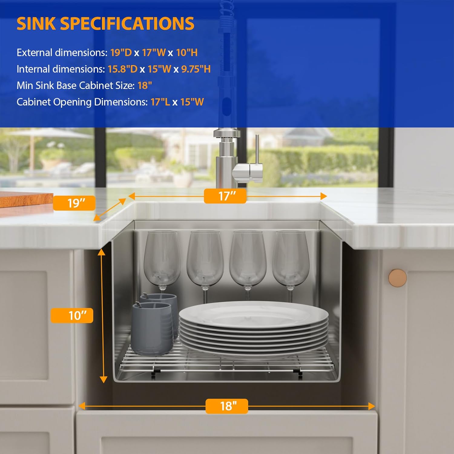 Dcolora 17 Inch Undermount Bar Sink Workstation Stainless Steel Kitchen Sink Bar Prep with Ledge Round Corner X Grooves 16 Gauge Single Bowl RV Camper DC-U7735