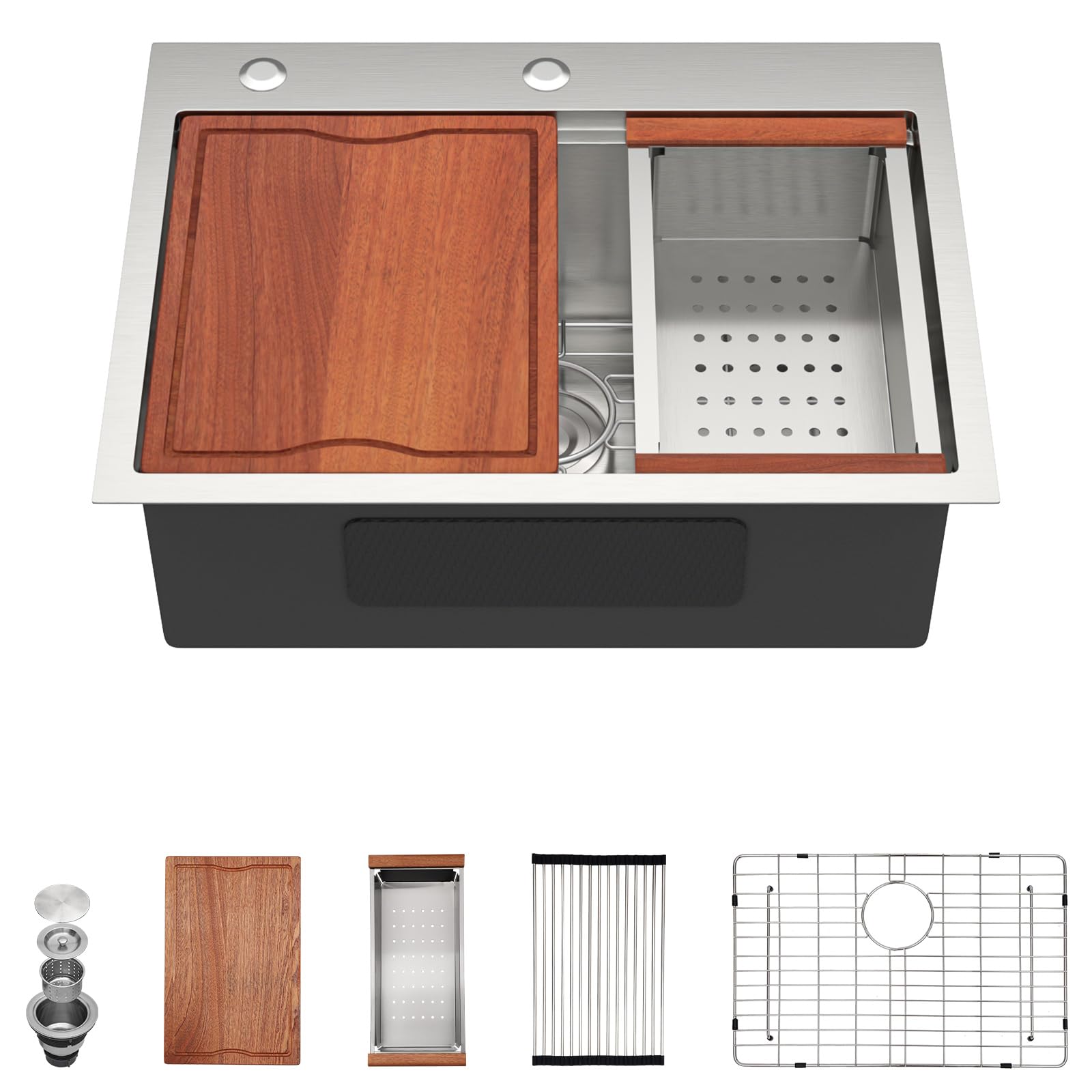 Dcolora DC-TW258001 24-inch drop-in kitchen sink in brushed stainless steel