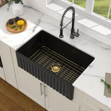 Dcolora DC-AC254903 – 30 in. Black Fireclay Farmhouse Sink with Gold Accessories