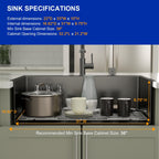 Dcolora 33'' Gunmetal Black Drop-In Kitchen Sink, 16 Gauge 304 Stainless Steel Single Bowl Topmount Workstation Extra Large Basin