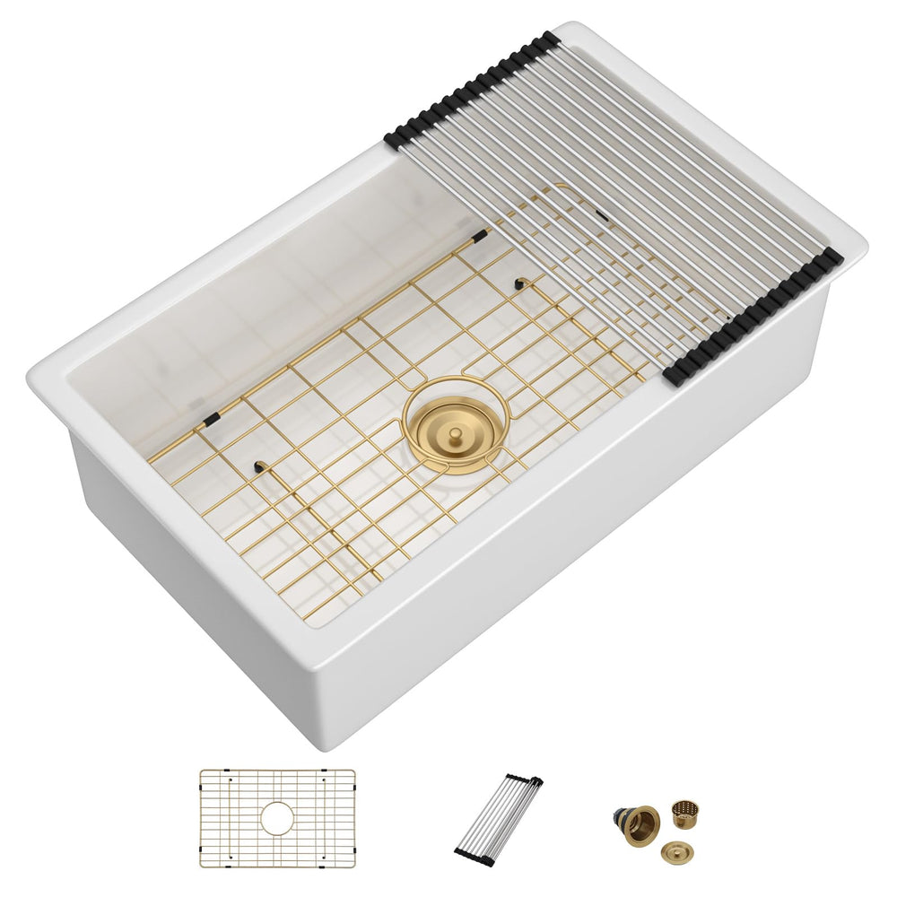 32" × 19" White Dual-Mount Fireclay Kitchen Sink – DC-UC254404