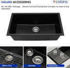 Dcolora 31''x18'' Black Quartz Composite Undermount Kitchen Sink, Deep Single Bowl Basin, Round Corner