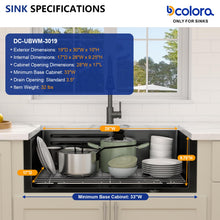 Bowl, rim, finish, and drain details for Dcolora DC-UWM262704