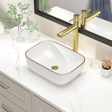 Dcolora DC-VS0003 14.49-inch vessel bathroom sink in white with gold rim