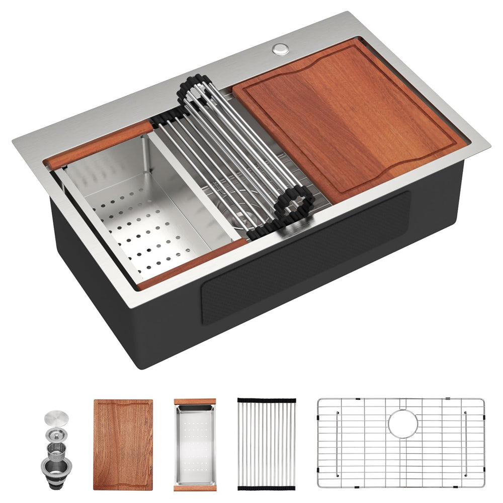30" × 19" Drop-In Workstation Stainless Steel Kitchen Sink – DC-T1121