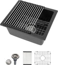 Dcolora 18''x16'' Black Quartz Composite Wet Bar Sink, Undermount Single Bowl Small Prep Kitchen Basin for RV