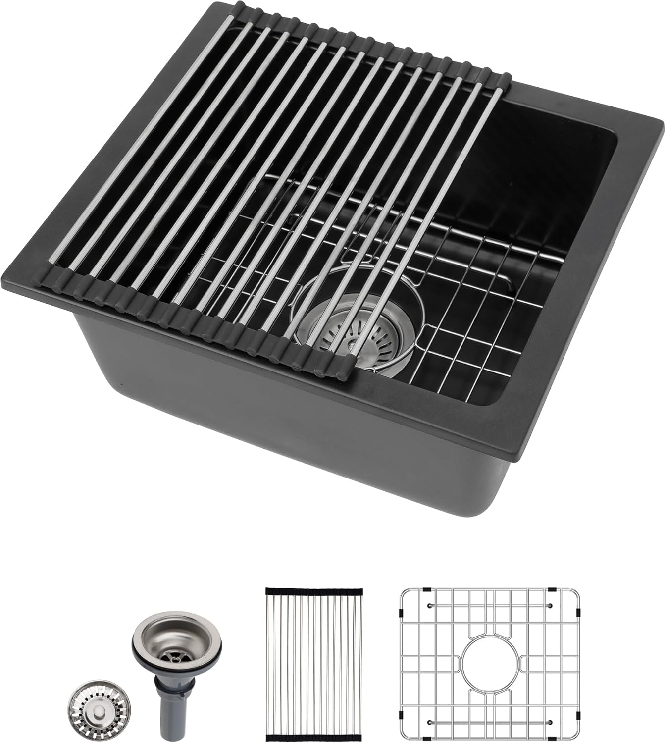 Dcolora 18 Inch Quartz Composite Black Wet Bar Sink Undermount Small Prep Kitchen Sink RV Single Bowl Under Counter, 18"x 16", DC-GU7746