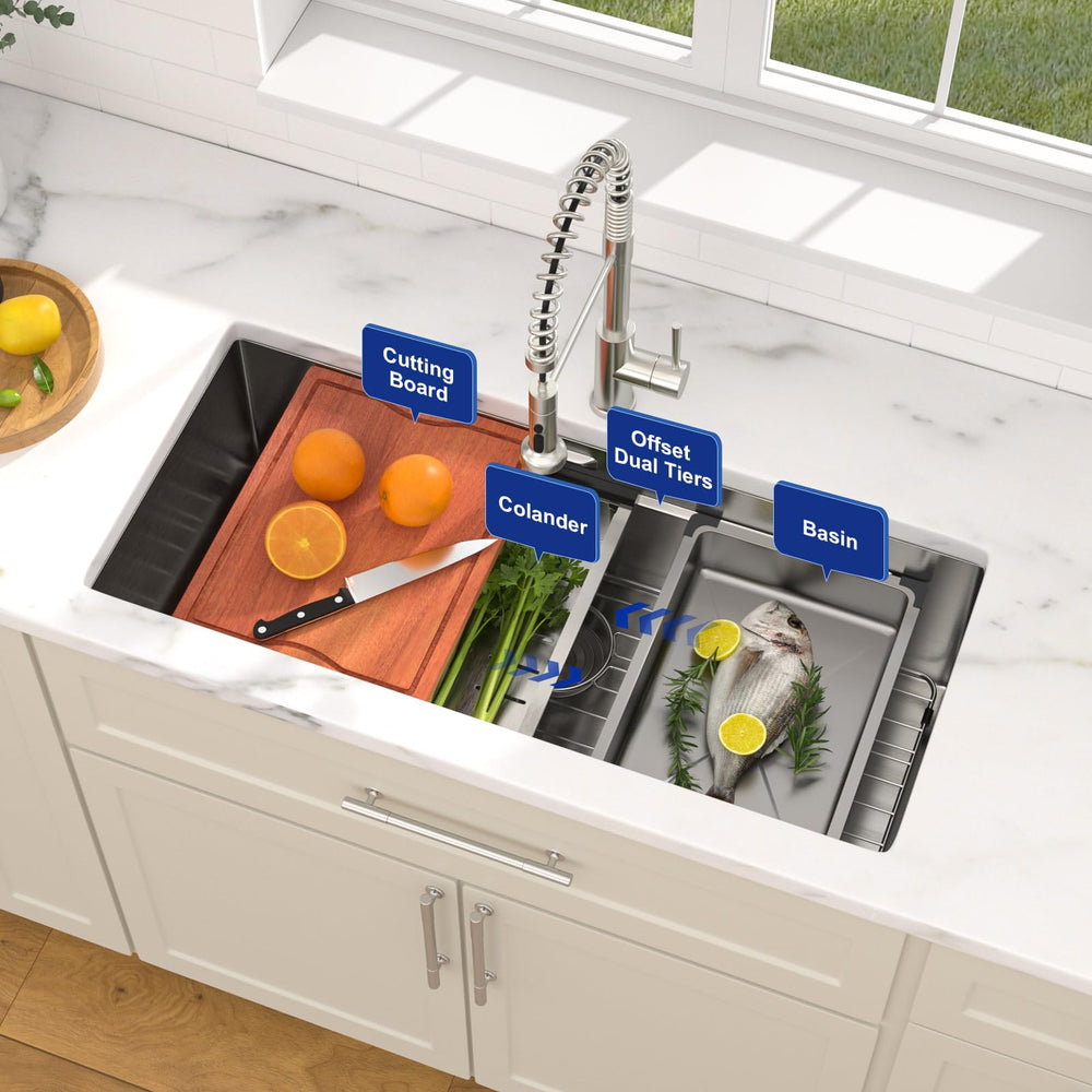 36" × 17" Undermount Workstation Stainless Steel Kitchen Sink – DC-UW0104