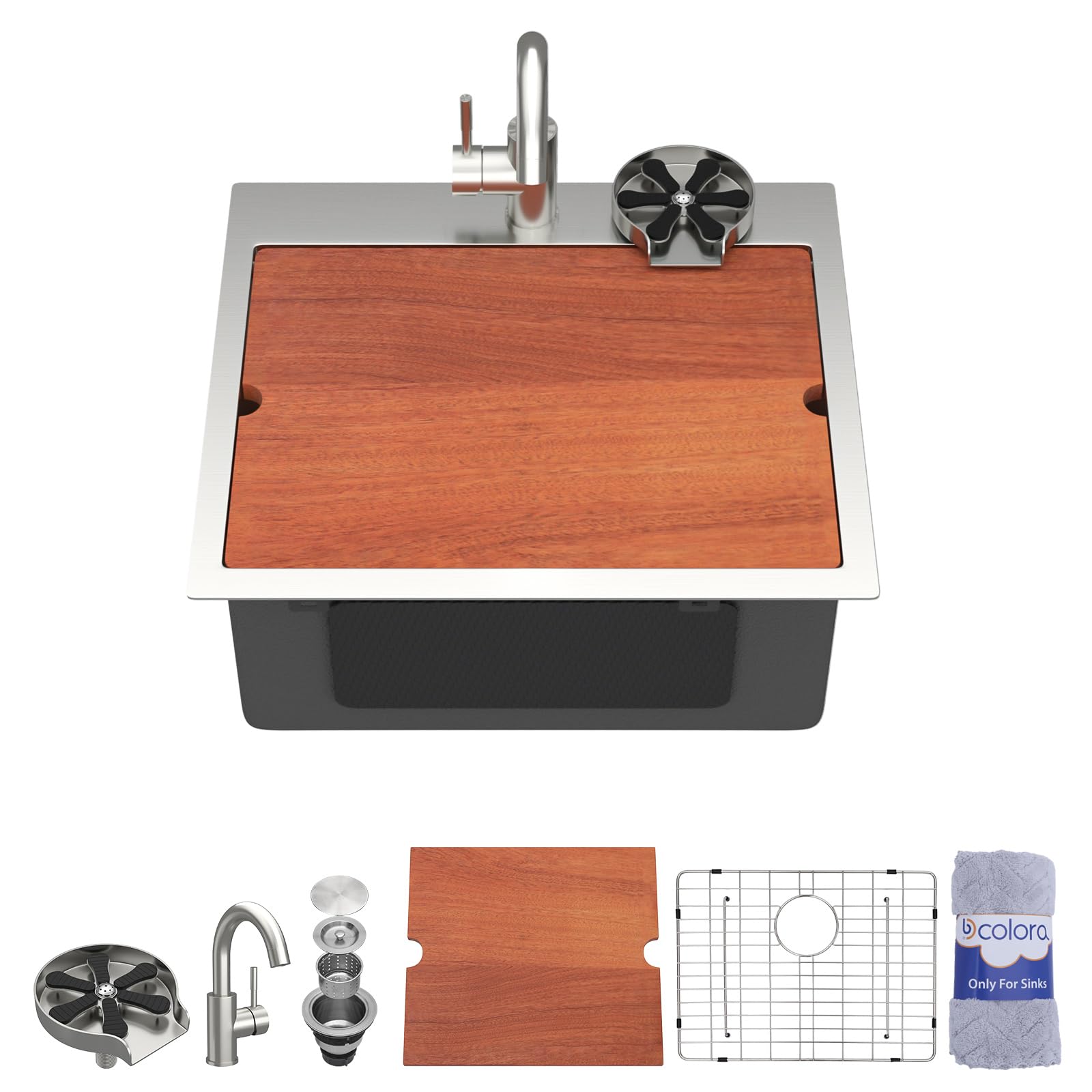 Dcolora DC-SFDOE00174 20-inch drop-in kitchen sink in brushed stainless steel