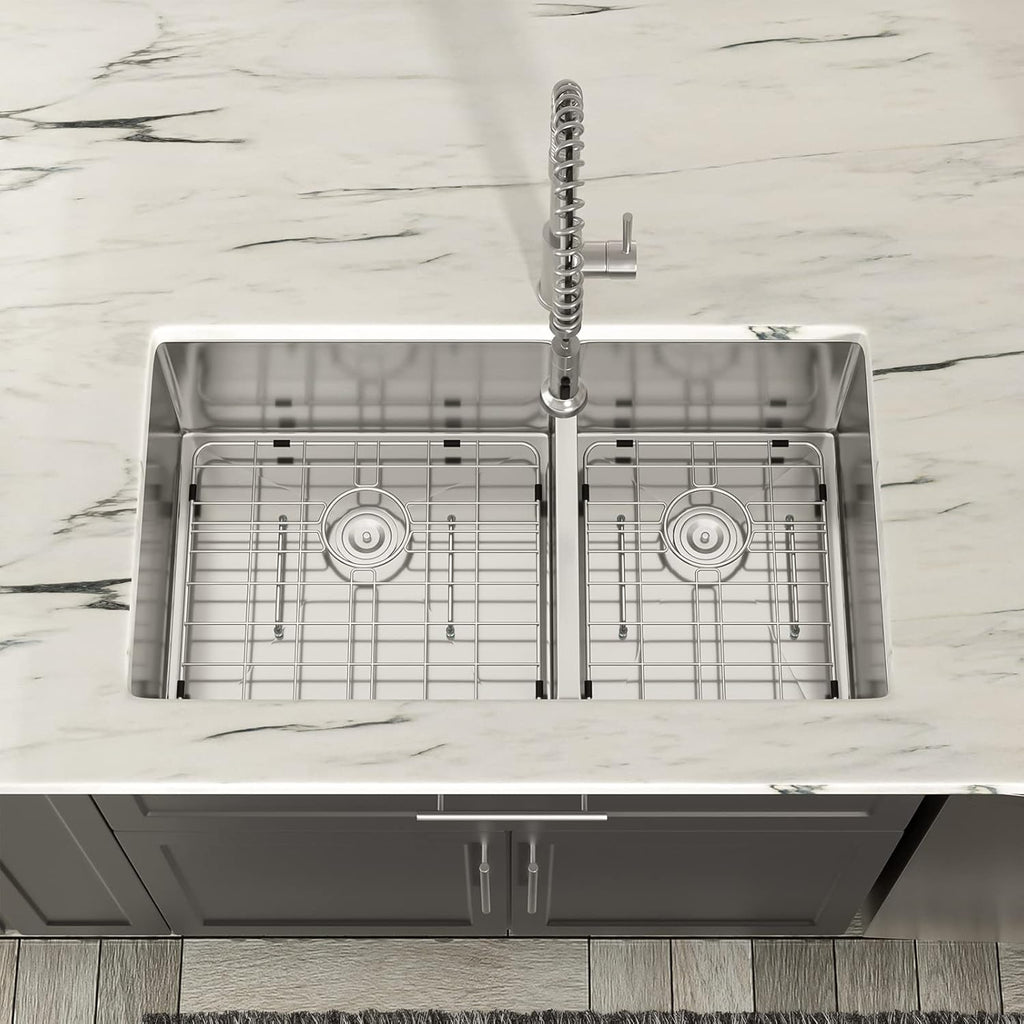 Dcolora 36''x19''x10'' Undermount Extra Large Double Bowl Kitchen Sink, 16 Gauge 304 Stainless Steel 60/40 Split Basin, Round Corner