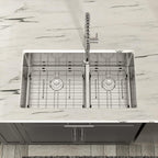 Dcolora 36''x19''x10'' Undermount Extra Large Double Bowl Kitchen Sink, 16 Gauge 304 Stainless Steel 60/40 Split Basin, Round Corner