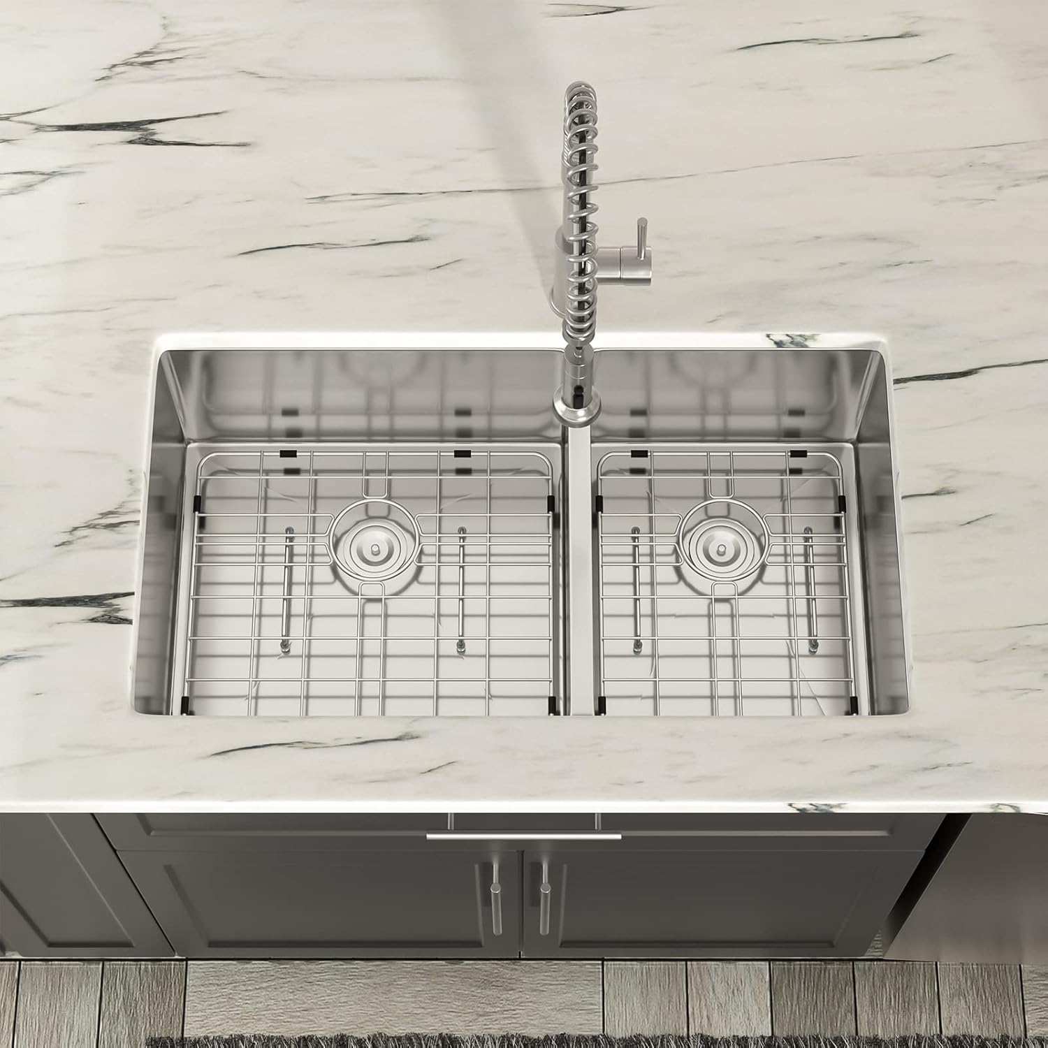 Dcolora 36" Extra Large Double Bowl Kitchen Sink Undermount 60/40 Split 16 Gauge 304 Stainless Steel Double Sinks, Round Corner 36"x19"x10" DC-U7741