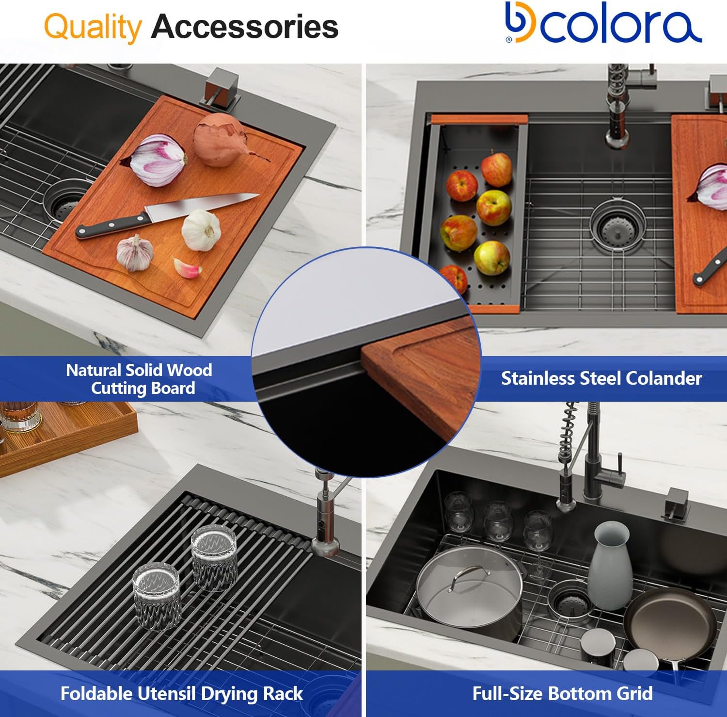 Dcolora 33 Inch Black Drop in Kitchen Sink Workstation Stainless Steel Gunmetal Black 16 Gauge 304 Stainless Steel Topmount Sink Single Bowl Extra Large Basin Kitchen Sinks,DC-T7765