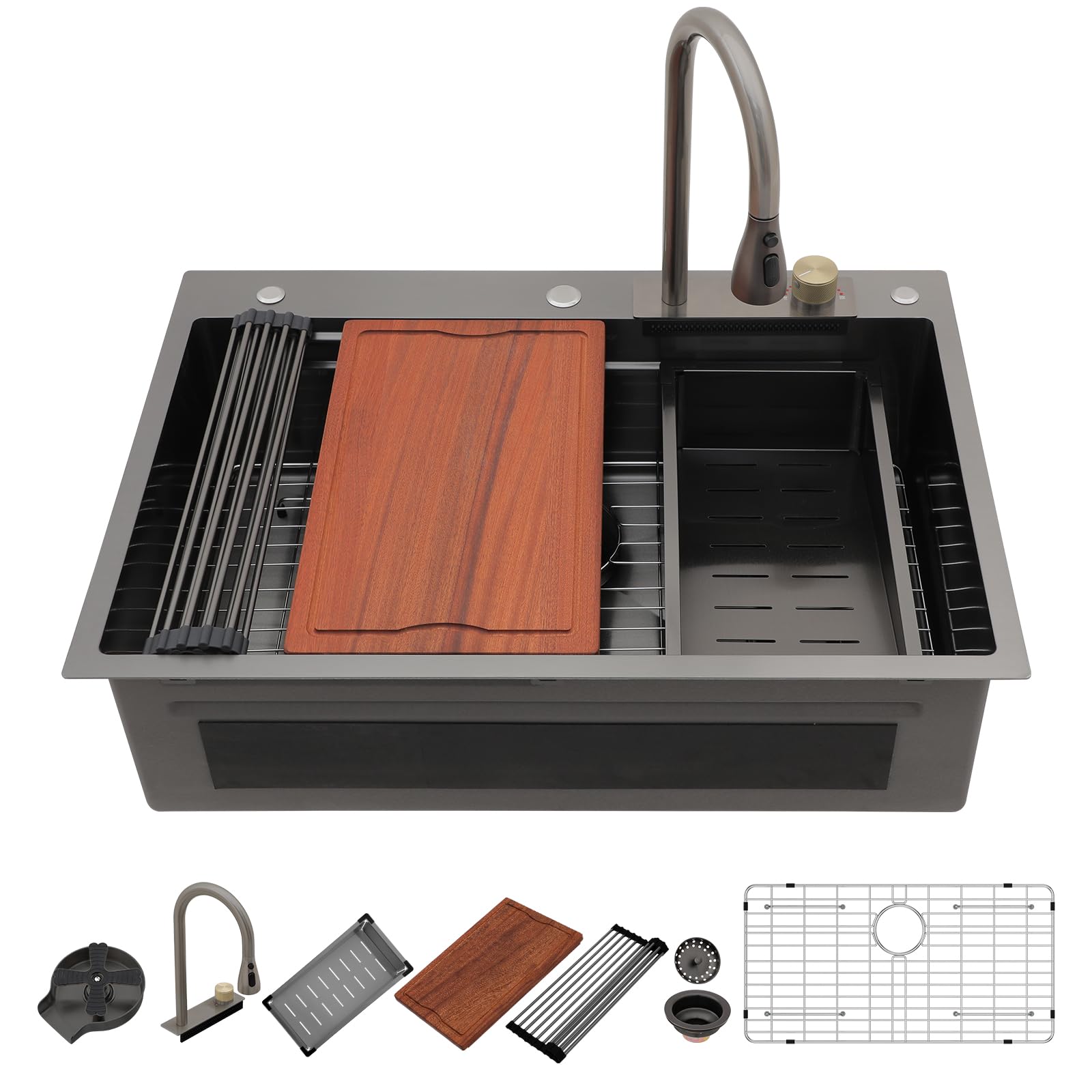 Dcolora DC-SFDOE00001 33-inch drop-in kitchen sink in Nano-PVD gunmetal black