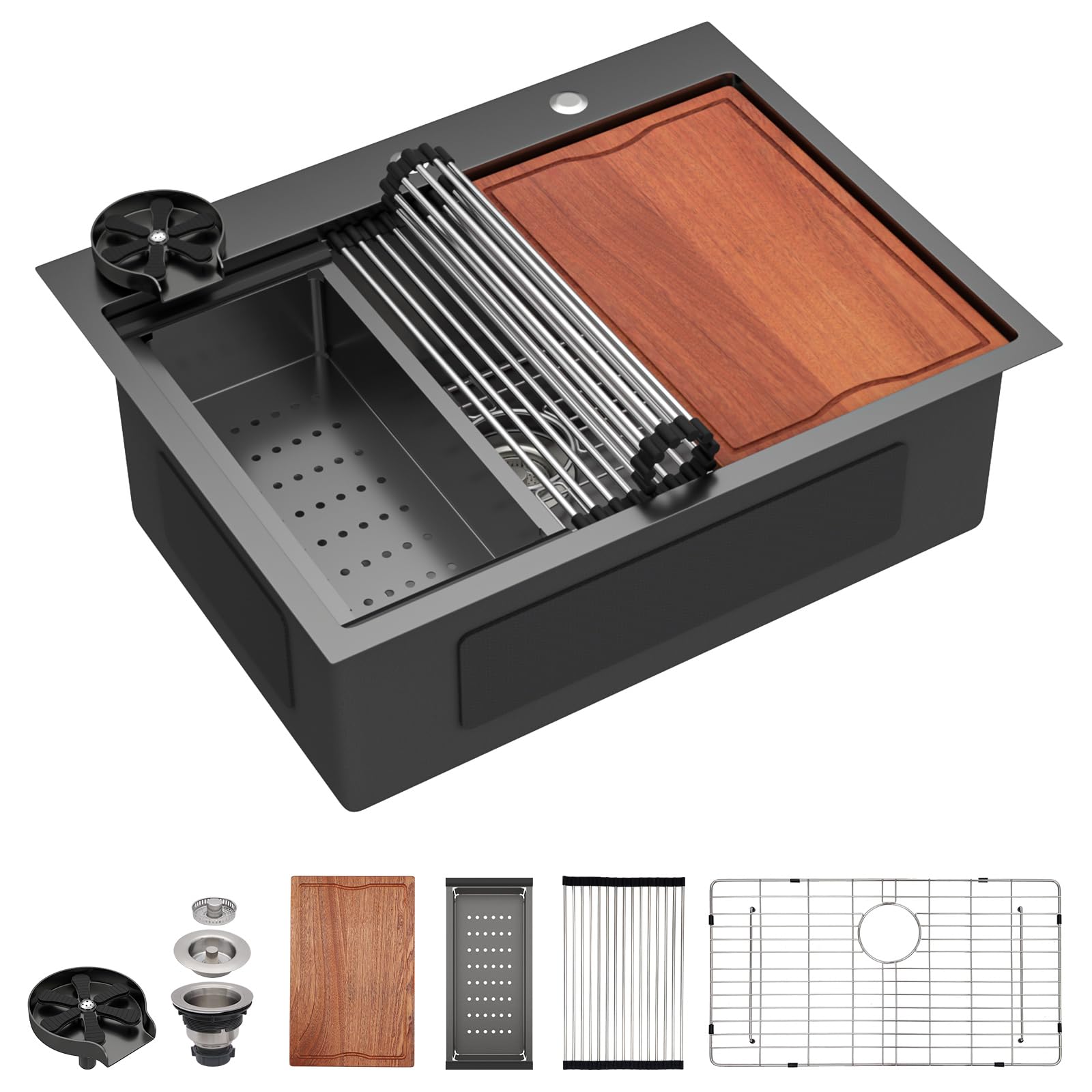 Dcolora DC-T2533002BWS 28-inch drop-in kitchen sink in Nano-PVD gunmetal black