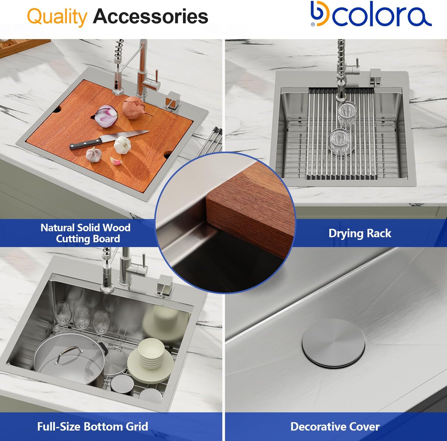 Dcolora 21 Inch Drop In Kitchen Prep Sink Workstation 16 Gauge Stainless Steel Topmount Wet Bar Camper Sinks Deep Single Bowl Utility Laundry, 21"x20"X10", Round Corner, DC-T7756