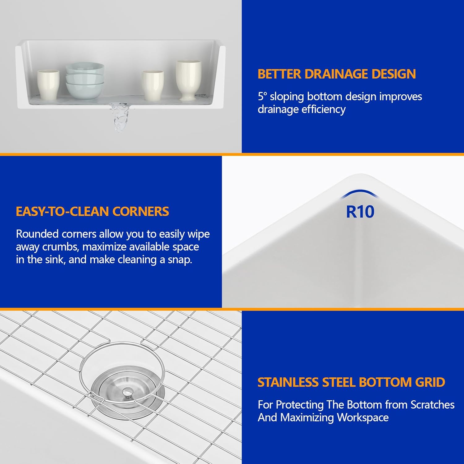 Dcolora 33 Inch White Farmhose Sink Farm Kitchen Sink Apron Front White Ceramic Porcelain Fireclay Single Bowl Farmer DC-A7756