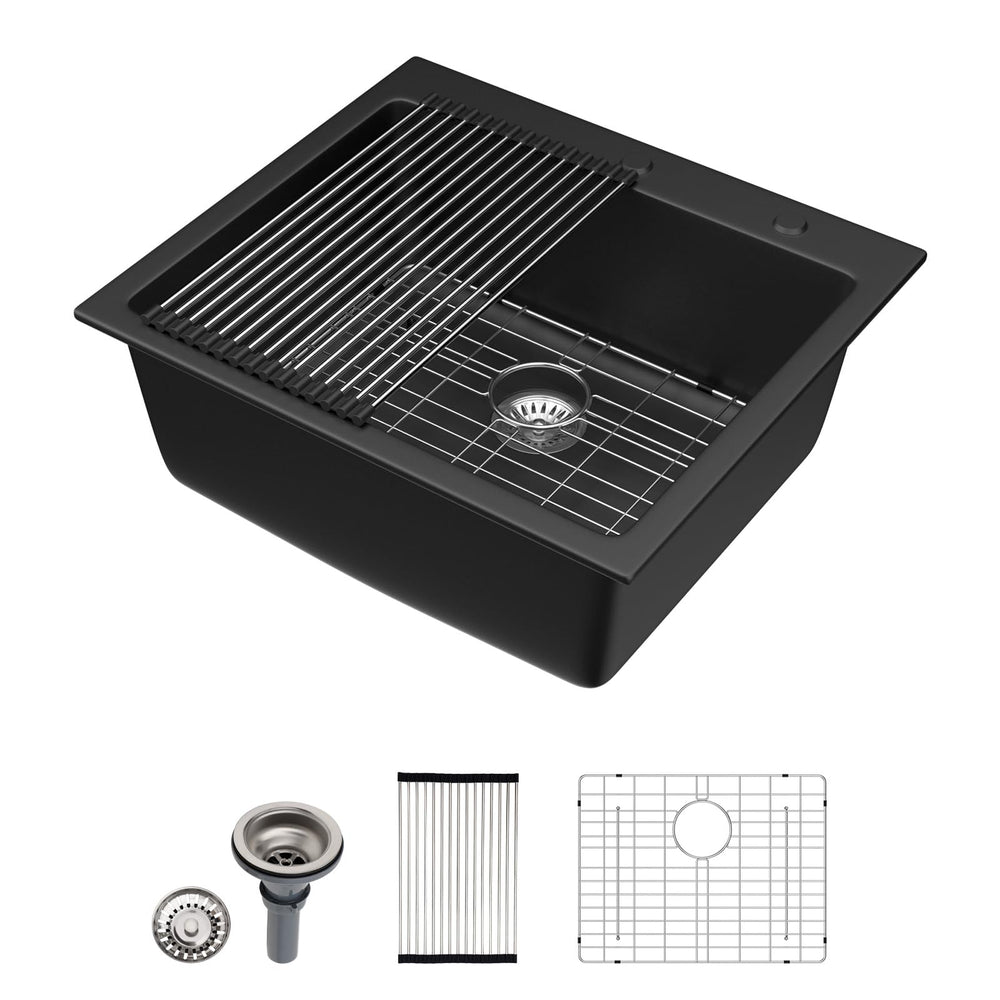 25" × 22" Matte Black Drop-In Quartz Composite Bar Sink – DC-GU7753